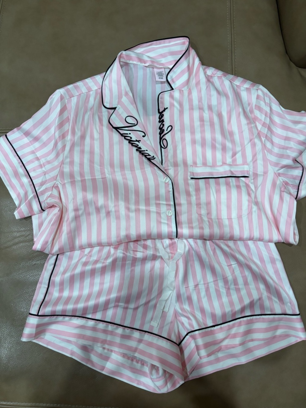 Victoria's Secret Pink & Cream Striped Short-Sleeve Pajama Set - Picture 2 of 6